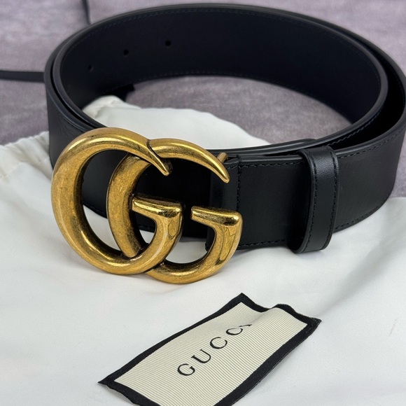 Gucci 2015 Re Edition Wide Leather Belt Gg Double Marmont Black 400593 85/34 - Picture 10 of 10